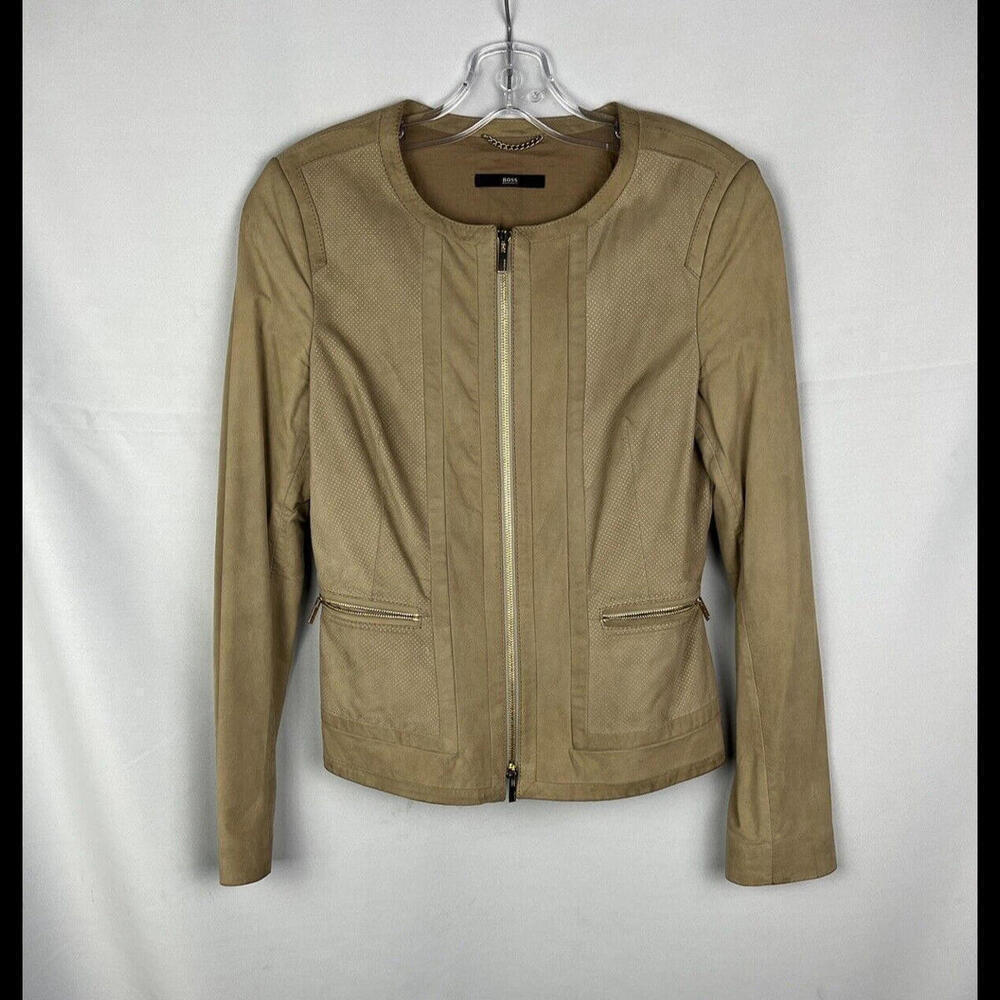 Hugo Boss Suede Zip Jacket Brown Size 4 US